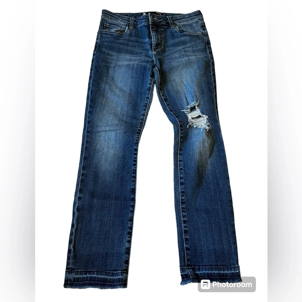 Kut from the Kloth Reese Ankle straight Leg Raw Hem Distressed Jean- size 2 - Picture 2 of 10